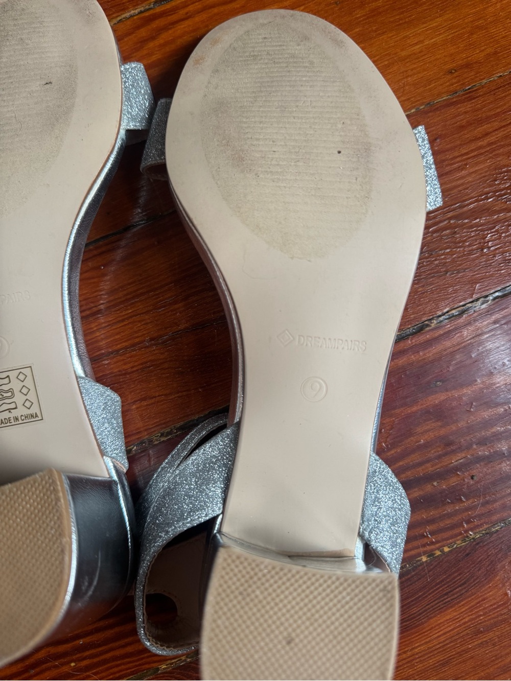 Silver Glitter Block Heel Sandals with Ankle Strap - Picture 6 of 6